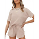 Women's short sleeve loungewear solid color casual waffle two-piece Nexellus