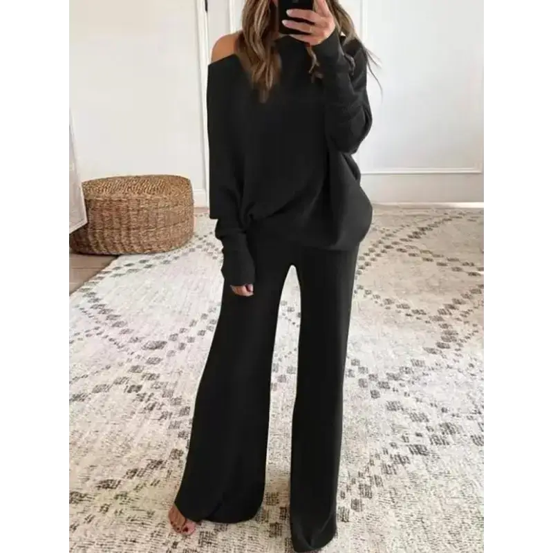 Women's solid color casual solid color off shoulder knit suit Nexellus