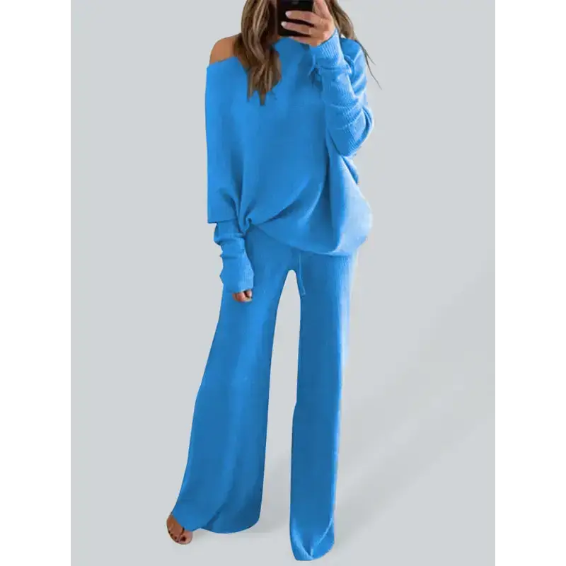 Women's solid color casual solid color off shoulder knit suit Nexellus