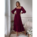 Women's solid color smocked long sleeve tiered maxi dress Nexellus