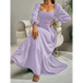 Women's solid color smocked long sleeve tiered maxi dress Nexellus