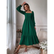 Women's solid color smocked long sleeve tiered maxi dress Nexellus