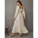 Women's solid color smocked long sleeve tiered maxi dress Nexellus