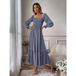 Women's solid color smocked long sleeve tiered maxi dress Nexellus