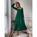 Women's solid color smocked long sleeve tiered maxi dress Nexellus