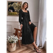 Women's solid color smocked long sleeve tiered maxi dress Nexellus