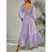 Women's solid color smocked long sleeve tiered maxi dress Nexellus