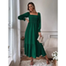 Women's solid color smocked long sleeve tiered maxi dress Nexellus