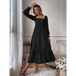 Women's solid color smocked long sleeve tiered maxi dress Nexellus