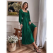 Women's solid color smocked long sleeve tiered maxi dress Nexellus