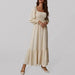 Women's solid color smocked long sleeve tiered maxi dress Nexellus