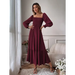 Women's solid color smocked long sleeve tiered maxi dress Nexellus