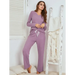 Women's solid color waffle knit long sleeve top and pants sets Nexellus