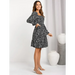 Women's square neck print waist long sleeve dress Nexellus