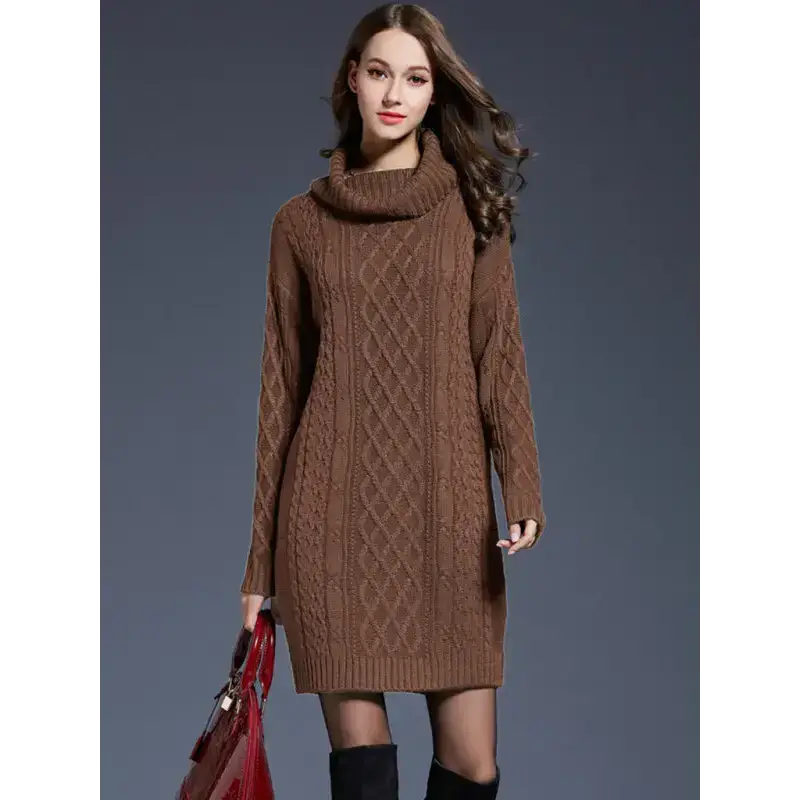 Women's turtleneck long sleeve loose sweater dress Nexellus