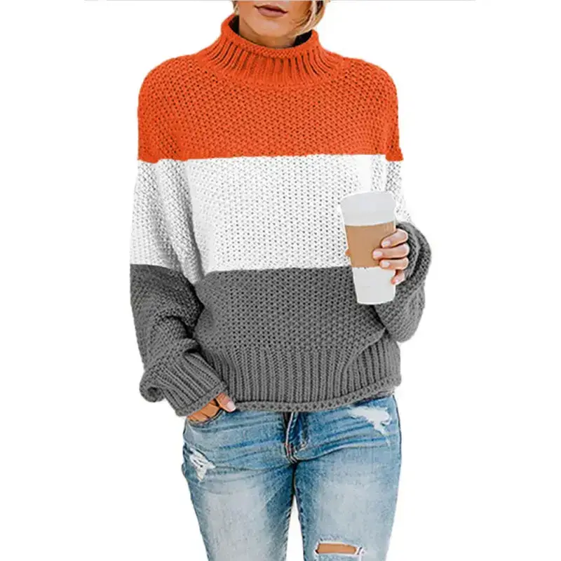 Women's turtleneck long sleeve thick line color matching turtleneck Nexellus