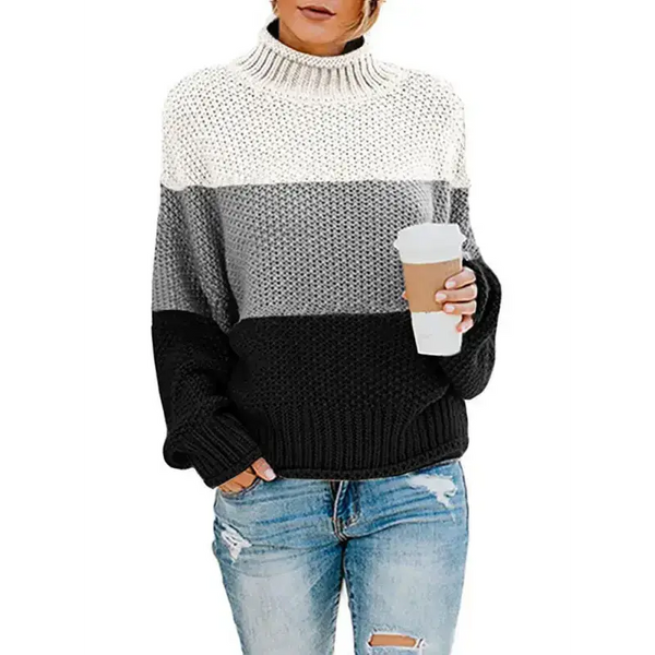 Women's turtleneck long sleeve thick line color matching turtleneck Nexellus