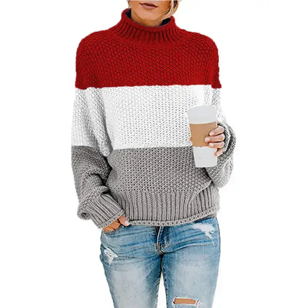 Women's turtleneck long sleeve thick line color matching turtleneck Nexellus