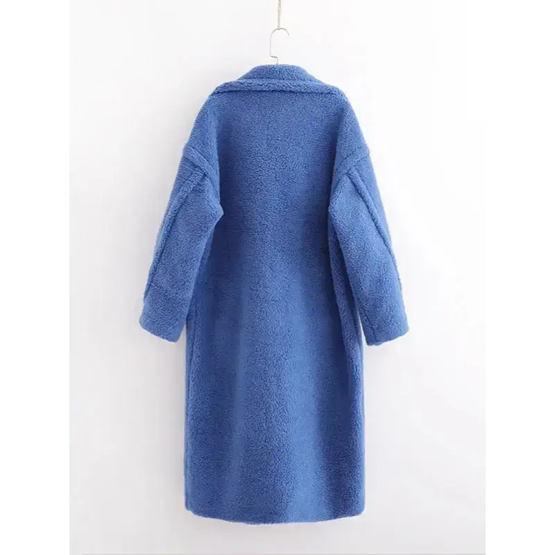 Women's warm loose lambswool coat teddy fur lapel long woolen coat Nexellus