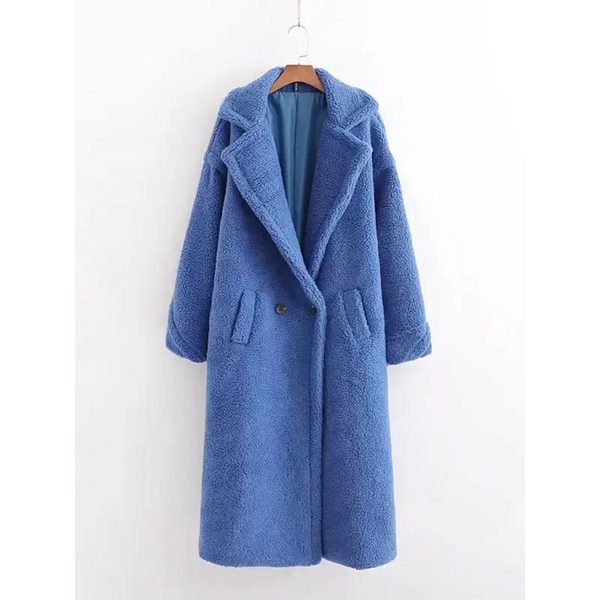 Women's warm loose lambswool coat teddy fur lapel long woolen coat Nexellus