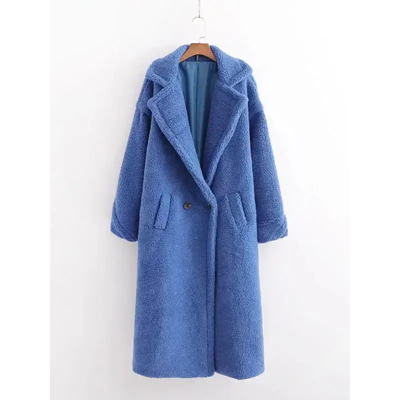 Women's warm loose lambswool coat teddy fur lapel long woolen coat Nexellus