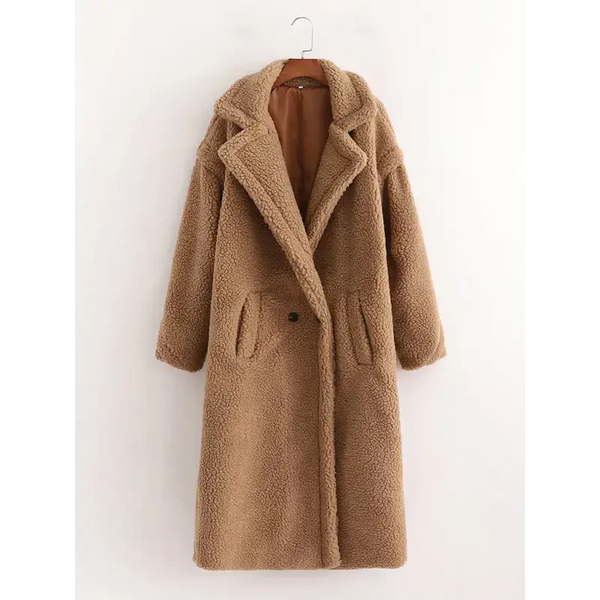 Women's warm loose lambswool coat teddy fur lapel long woolen coat Nexellus