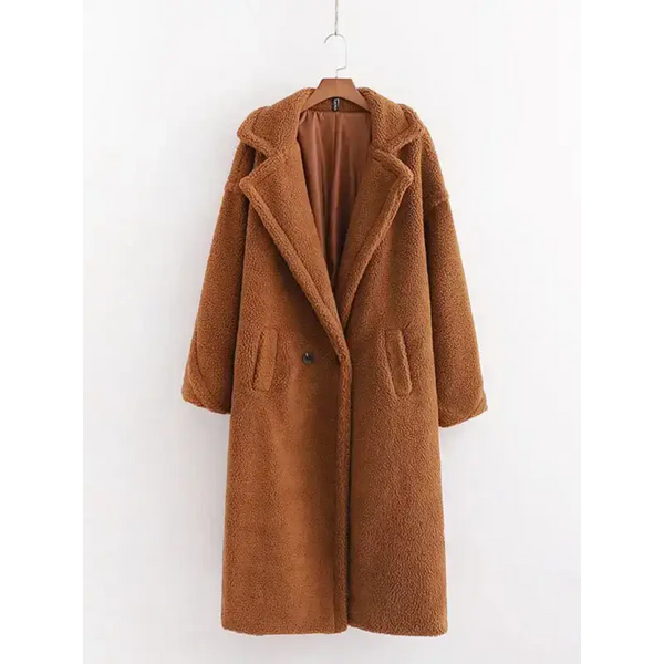 Women's warm loose lambswool coat teddy fur lapel long woolen coat Nexellus