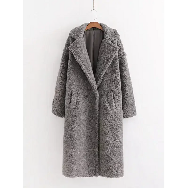 Women's warm loose lambswool coat teddy fur lapel long woolen coat Nexellus