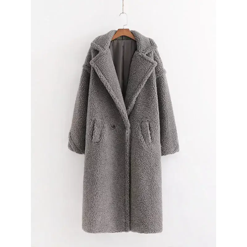 Women's warm loose lambswool coat teddy fur lapel long woolen coat Nexellus