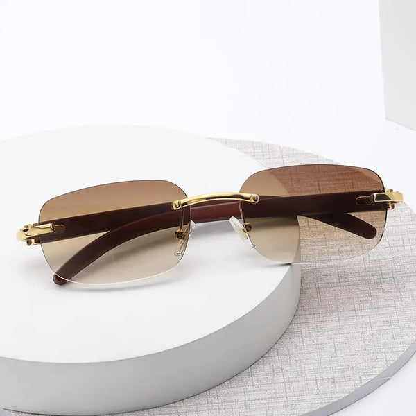 Wooden Grain Mirror Leg Metallic Sunglasses for Men And Women Nexellus