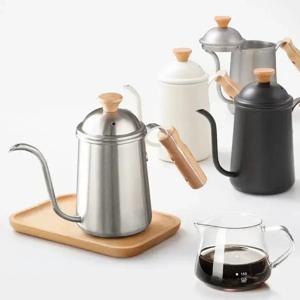 Wooden handle stainless steel coffee hand brew pot 650ml Nexellus