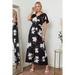 Wrap front maxi dress in black floral print