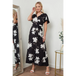 Wrap front maxi dress in black floral print