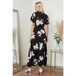 Wrap front maxi dress in black floral print