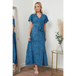 Wrap front maxi dress in blue animal print