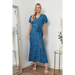 Wrap front maxi dress in blue animal print