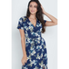 Wrap front maxi dress in navy blue floral print