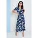 Wrap front maxi dress in navy blue floral print