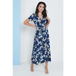 Wrap front maxi dress in navy blue floral print