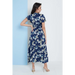 Wrap front maxi dress in navy blue floral print