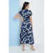 Wrap front maxi dress in navy blue floral print