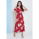 Wrap front maxi dress in red floral print