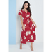 Wrap front maxi dress in red floral print