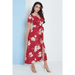 Wrap front maxi dress in red floral print