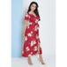 Wrap front maxi dress in red floral print