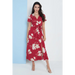 Wrap front maxi dress in red floral print