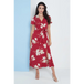 Wrap front maxi dress in red floral print