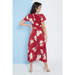 Wrap front maxi dress in red floral print