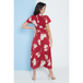 Wrap front maxi dress in red floral print