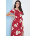 Wrap front maxi dress in red floral print